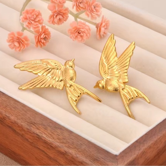 Anthropologie Jewelry - Swallow Bird Charming 18K Gold Stainless Steel Earrings